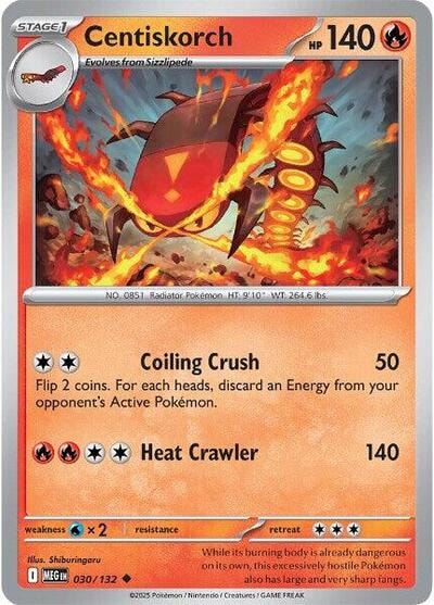 Centiskorch (MEG) #030/132 Uncommon (Reverse Holofoil Moderately Played) ME01: Mega Evolution Pokemon: 2025