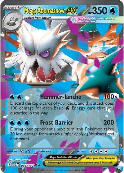 Mega Abomasnow ex 036 132 (MEG) #036/132 Double Rare (Holofoil Near Mint) ME01: Mega Evolution Pokemon: 2025