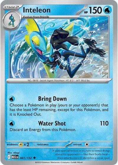 Inteleon - 041/132 (MEG) #041/132 Uncommon (Reverse Holofoil Moderately Played) ME01: Mega Evolution Pokemon: 2025