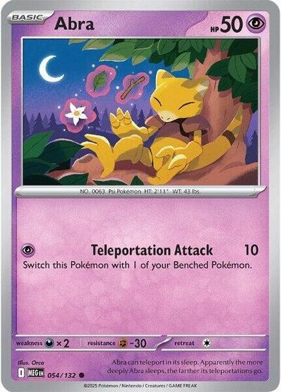Abra (MEG) #054/132 Common (Reverse Holofoil Moderately Played) ME01: Mega Evolution Pokemon: 2025