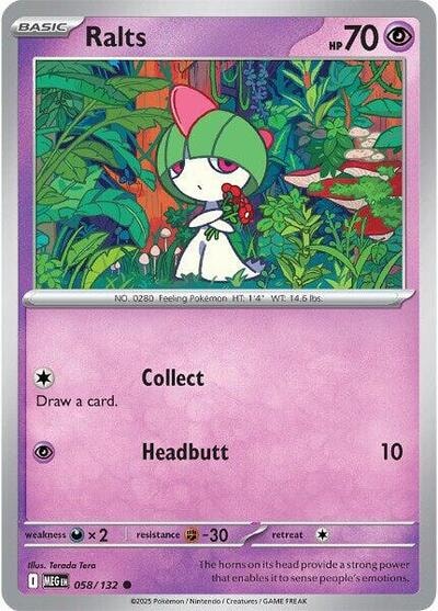 Ralts (MEG) #058/132 Common (Reverse Holofoil Moderately Played) ME01: Mega Evolution Pokemon: 2025