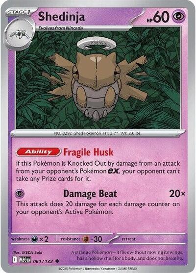 Shedinja - 061/132 (MEG) #061/132 Uncommon (Reverse Holofoil Moderately Played) ME01: Mega Evolution Pokemon: 2025