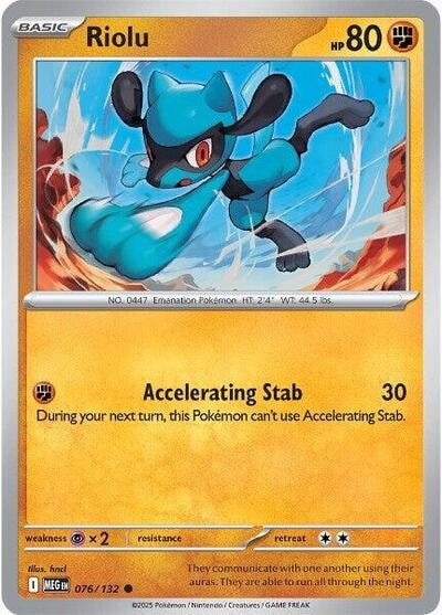 Riolu (MEG) #076/132 Common (Reverse Holofoil Moderately Played) ME01: Mega Evolution Pokemon: 2025