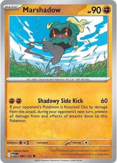 Marshadow - 080/132 (MEG) #080/132 Uncommon (Reverse Holofoil Moderately Played) ME01: Mega Evolution Pokemon: 2025