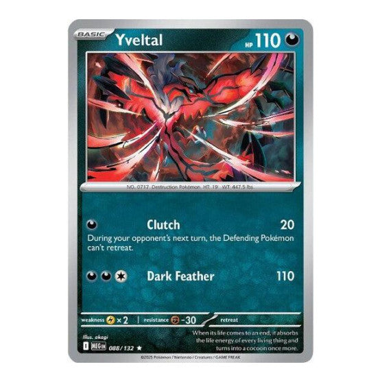 Yveltal (MEG) #088/132 Rare (Holofoil Lightly Played) ME01: Mega Evolution Pokemon: 2025
