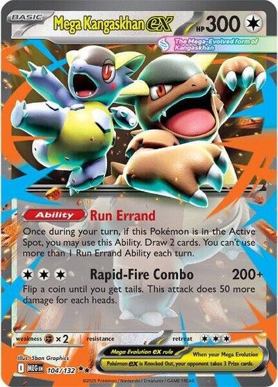 Mega Kangaskhan ex - 104/132 (MEG) #104/132 Double Rare (Holofoil Near Mint) ME01: Mega Evolution Pokemon: 2025