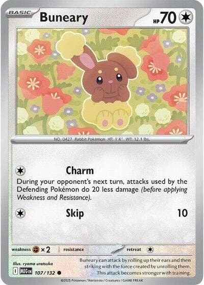 Buneary (MEG) #107/132 Common (Reverse Holofoil Moderately Played) ME01: Mega Evolution Pokemon: 2025