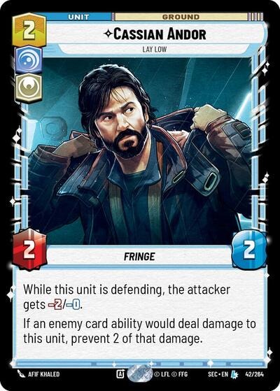 Cassian Andor - Lay Low (SEC) #42/264 Legendary (Near Mint) Secrets of Power Star Wars: Unlimited: 2025
