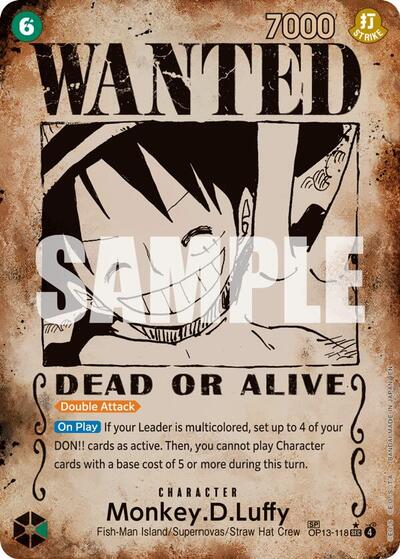 MonkeyDLuffy 118 Wanted Poster (OP13) #OP13-118 SEC (Foil Near Mint) Carrying On His Will One Piece Card Game: 2025
