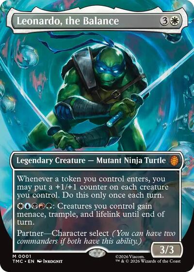 Leonardo, the Balance (0001) (Borderless) (TMC) #1 Mythic Rare (Foil Near Mint) Commander: Teenage Mutant Ninja Turtles Magic: The Gathering: 2026