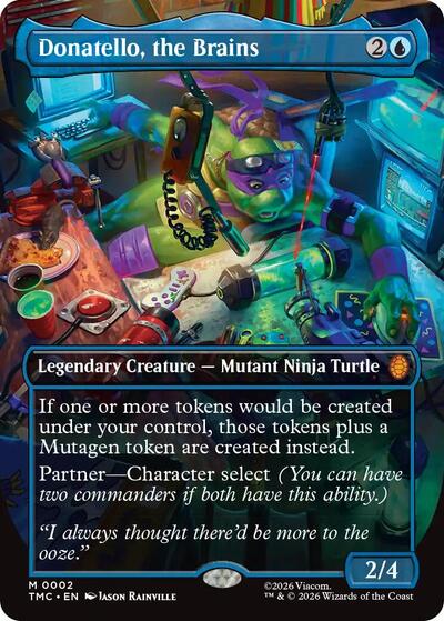 Donatello, the Brains (0002) (Borderless) (TMC) #2 Mythic Rare (Foil Near Mint) Commander: Teenage Mutant Ninja Turtles Magic: The Gathering: 2026