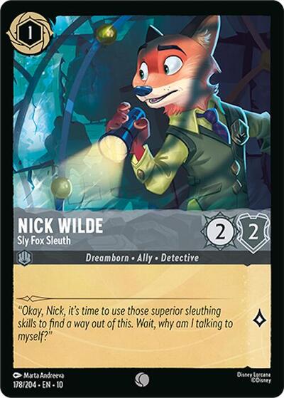 Nick Wilde Sly Fox Sleuth (10) #178/204 Common (Near Mint) Whispers in the Well Disney Lorcana: 2025