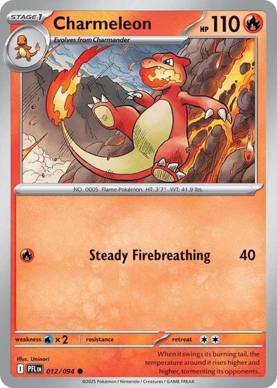 Charmeleon (PFL) #012/094 Common (Reverse Holofoil Near Mint) ME02: Phantasmal Flames Pokemon: 2025