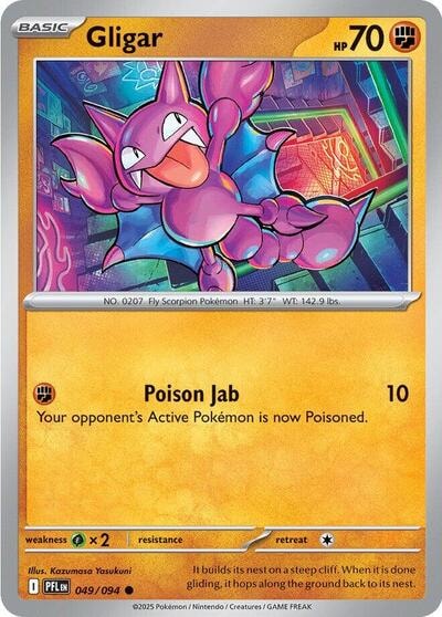 Gligar (PFL) #049/094 Common (Reverse Holofoil Moderately Played) ME02: Phantasmal Flames Pokemon: 2025