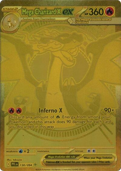 Mega Charizard X ex 130 094 (PFL) #130/094 Mega Hyper Rare (Holofoil Near Mint) ME02: Phantasmal Flames Pokemon: 2025