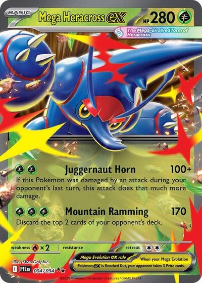 Mega Heracross ex 004 094 (PFL) #004/094 Double Rare (Holofoil Near Mint) ME02: Phantasmal Flames Pokemon: 2025