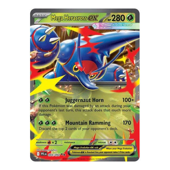 Mega Heracross ex - 004/094 (PFL) #004/094 Double Rare (Holofoil Near Mint) ME02: Phantasmal Flames Pokemon: 2025