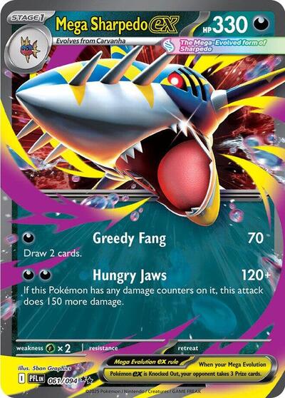 Mega Sharpedo ex 061 094 (PFL) #061/094 Double Rare (Holofoil Near Mint) ME02: Phantasmal Flames Pokemon: 2025