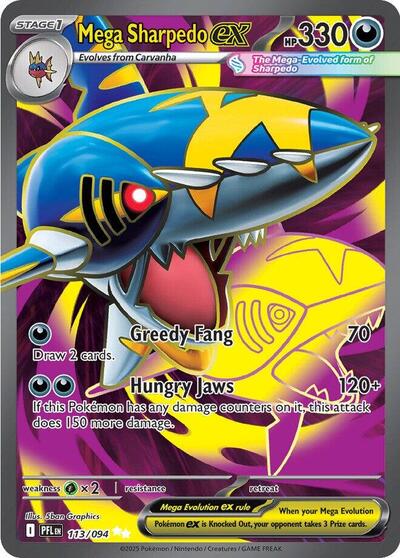 Mega Sharpedo ex 113 094 (PFL) #113/094 Ultra Rare (Holofoil Near Mint) ME02: Phantasmal Flames Pokemon: 2025