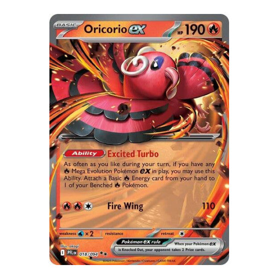 Oricorio ex - 018/094 (PFL) #018/094 Double Rare (Holofoil Near Mint) ME02: Phantasmal Flames Pokemon: 2025