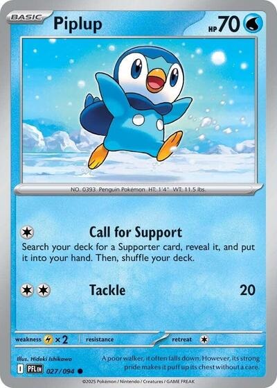 Piplup - 027/094 (PFL) #027/094 Common (Reverse Holofoil Near Mint) ME02: Phantasmal Flames Pokemon: 2025
