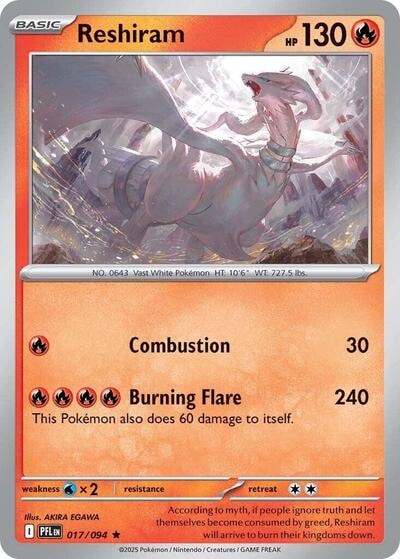 Reshiram (PFL) #017/094 Rare (Holofoil Lightly Played) ME02: Phantasmal Flames Pokemon: 2025