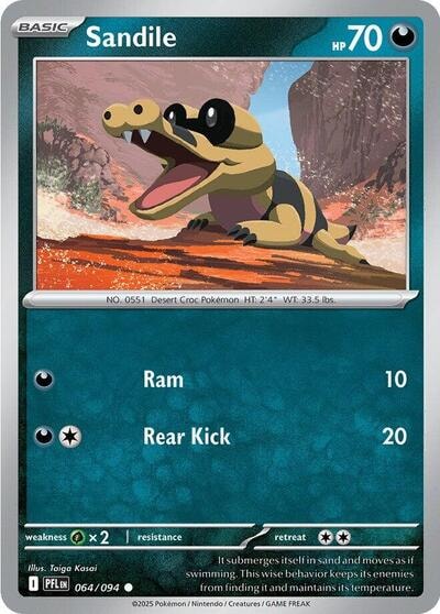 Sandile (PFL) #064/094 Common (Reverse Holofoil Moderately Played) ME02: Phantasmal Flames Pokemon: 2025