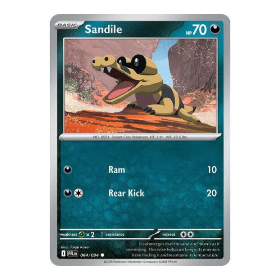 Sandile (PFL) #064/094 Common (Reverse Holofoil Moderately Played) ME02: Phantasmal Flames Pokemon: 2025