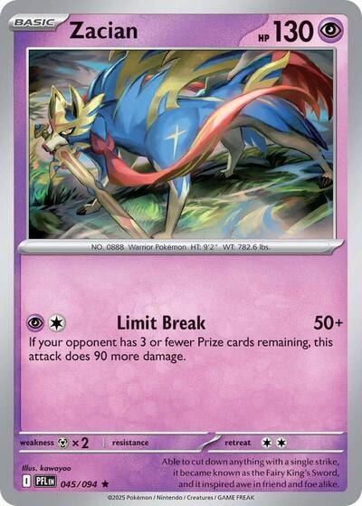 Zacian - 045/094 (PFL) #045/094 Rare (Holofoil Lightly Played) ME02: Phantasmal Flames Pokemon: 2025