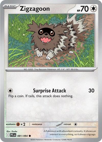 Zigzagoon (PFL) #081/094 Common (Near Mint) ME02: Phantasmal Flames Pokemon: 2025