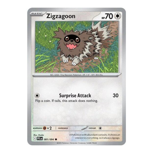 Zigzagoon (PFL) #081/094 Common (Near Mint) ME02: Phantasmal Flames Pokemon: 2025