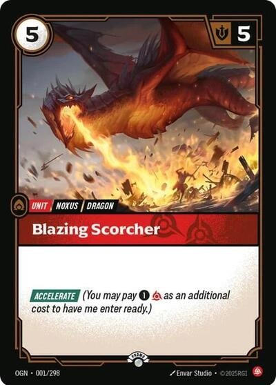 Blazing Scorcher (OPP) #001/298 Promo (Foil Near Mint) Riftbound Organized Play Promotional Cards Riftbound: League of Legends Trading Card Game: 2025