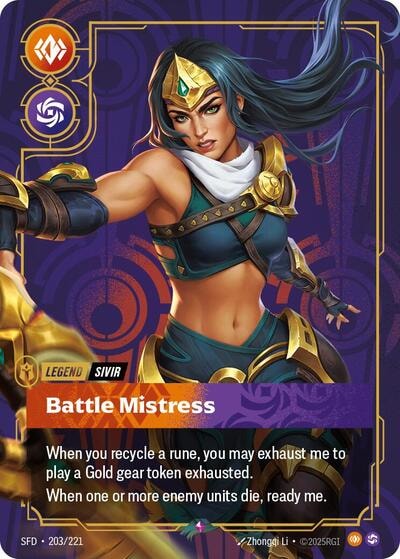 Sivir, Battle Mistress (SFD) #203/221 Rare (Foil Near Mint) Spiritforged Riftbound: League of Legends Trading Card Game: 2026
