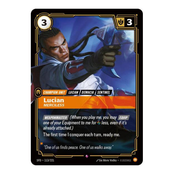 Lucian, Merciless (SFD) #113/221 Rare (Foil Near Mint) Spiritforged Riftbound: League of Legends Trading Card Game: 2026