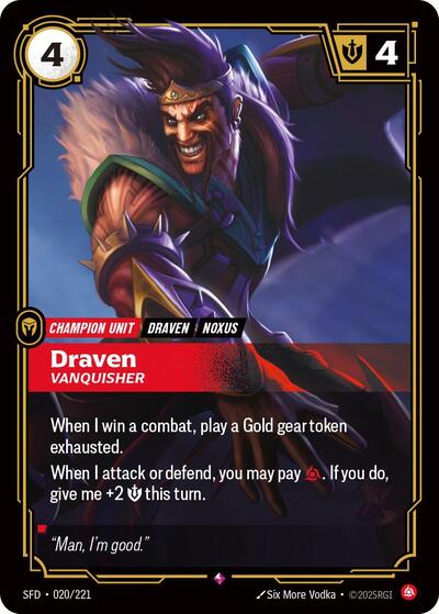 Draven - Vanquisher (SFD) #020/221 Rare (Foil Near Mint) Spiritforged Riftbound: League of Legends Trading Card Game: 2026