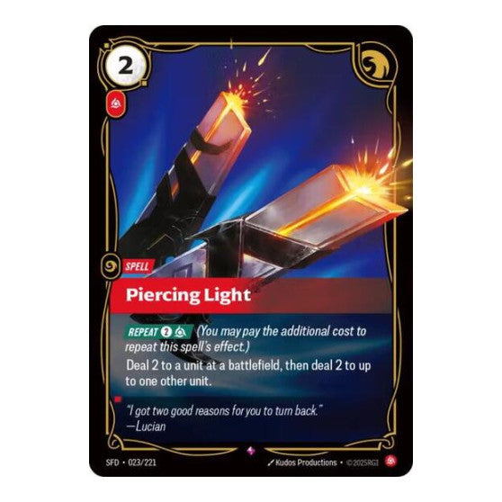 Piercing Light (SFD) #023/221 Rare (Foil Near Mint) Spiritforged Riftbound: League of Legends Trading Card Game: 2026