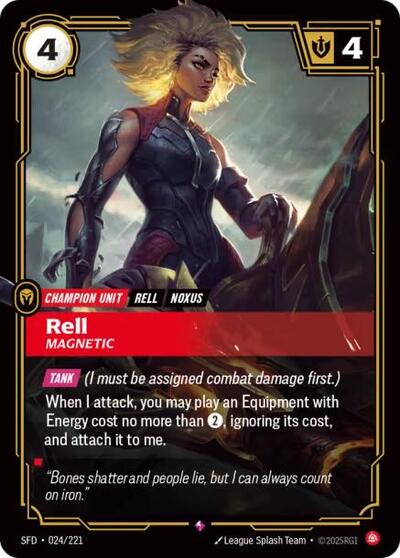Rell - Magnetic (SFD) #024/221 Rare (Foil Near Mint) Spiritforged Riftbound: League of Legends Trading Card Game: 2026