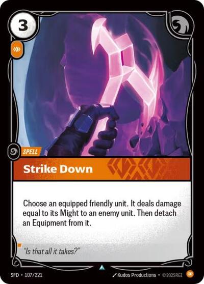 Strike Down (SFD) #107/221 Uncommon (Near Mint) Spiritforged Riftbound: League of Legends Trading Card Game: 2026