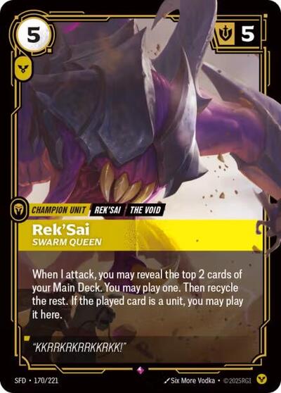 Rek'Sai - Swarm Queen (SFD) #170/221 Rare (Foil Near Mint) Spiritforged Riftbound: League of Legends Trading Card Game: 2026