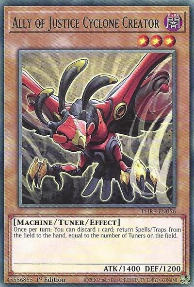 2025 YuGiOh: Phantom Revenge (PHRE) - Ally of Justice Cyclone Creator (#PHRE-EN056, Rare) (1st Edition, Near Mint)