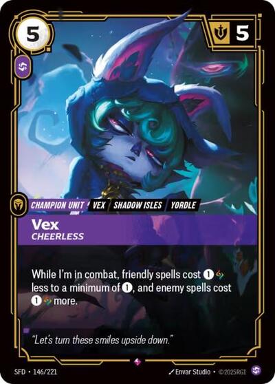 Vex Cheerless (SFD) #146/221 Rare (Foil Near Mint) Spiritforged Riftbound League of Legends Trading Card Game: 2026