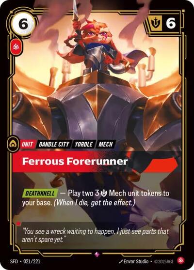 Ferrous Forerunner (SFD) #021/221 Rare (Foil Near Mint) Spiritforged Riftbound League of Legends Trading Card Game: 2026