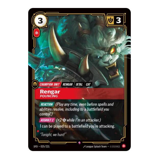 Rengar, Pouncing (SFD) #025/221 Rare (Foil Near Mint) Spiritforged Riftbound: League of Legends Trading Card Game: 2026