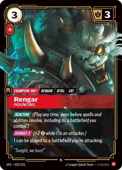 Rengar Pouncing (SFD) #025/221 Rare (Foil Near Mint) Spiritforged Riftbound League of Legends Trading Card Game: 2026