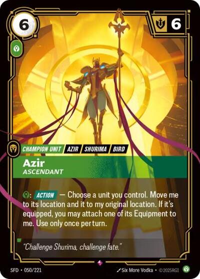 2026 Riftbound League of Legends Trading Card Game: Spiritforged (SFD) - Azir Ascendant (#050/221, Rare) (Foil, Near Mint)