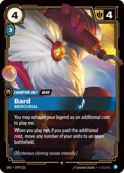 2026 Riftbound League of Legends Trading Card Game: Spiritforged (SFD) - Bard Mercurial (#079/221, Rare) (Foil, Near Mint)
