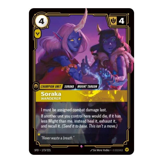 Soraka, Wanderer (SFD) #173/221 Rare (Foil Near Mint) Spiritforged Riftbound: League of Legends Trading Card Game: 2026