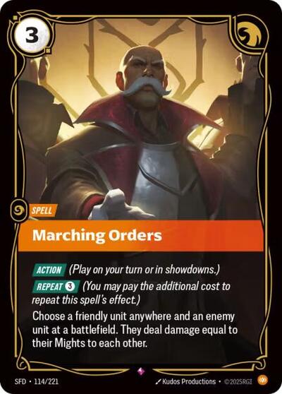 Marching Orders (SFD) #114/221 Rare (Foil Near Mint) Spiritforged Riftbound: League of Legends Trading Card Game: 2026