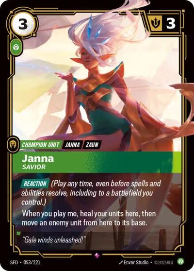 Janna - Savior (SFD) #053/221 Rare (Foil Near Mint) Spiritforged Riftbound: League of Legends Trading Card Game: 2026