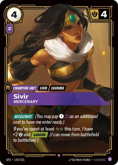Sivir - Mercenary (SFD) #143/221 Rare (Foil Near Mint) Spiritforged Riftbound: League of Legends Trading Card Game: 2026
